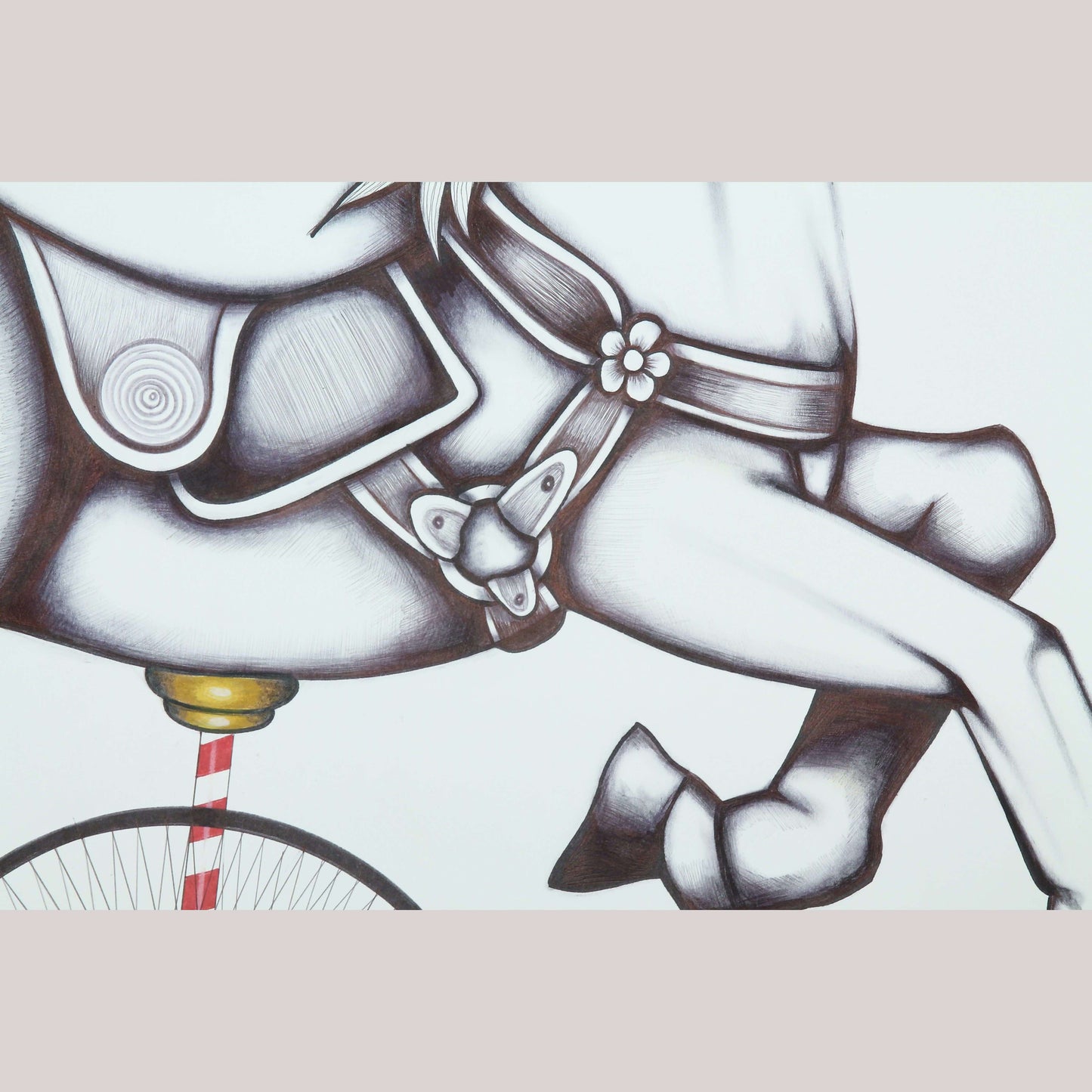 X- Lg Mexican Acrylic Fine Art Painting Signed Décor Hermes Diaz Horse on Wheel
