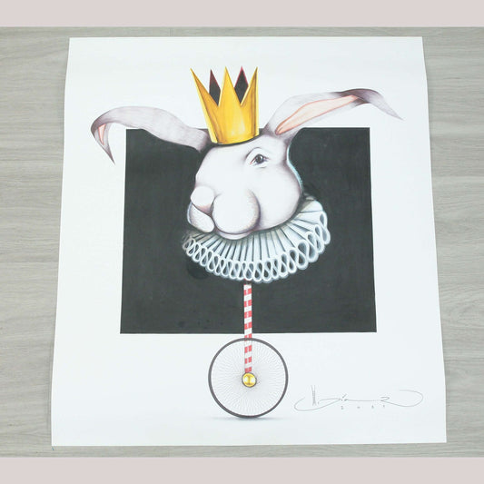 Harlequin Rabbit Hermes Diaz Large Acrylic on Paper Painting