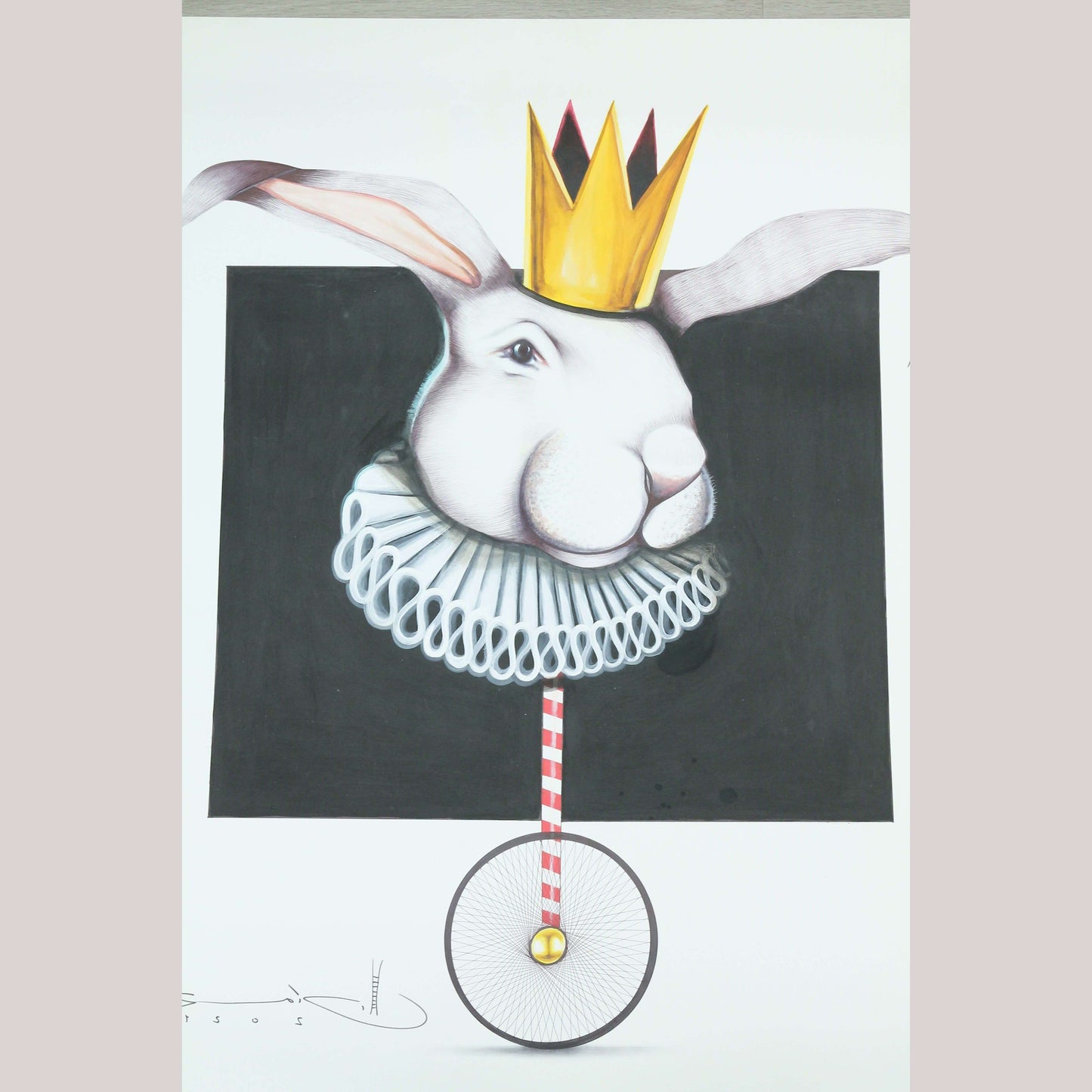 Harlequin Rabbit Hermes Diaz Large Acrylic on Paper Painting