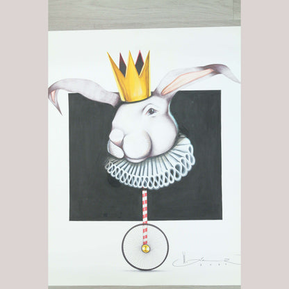 Harlequin Rabbit Hermes Diaz Large Acrylic on Paper Painting