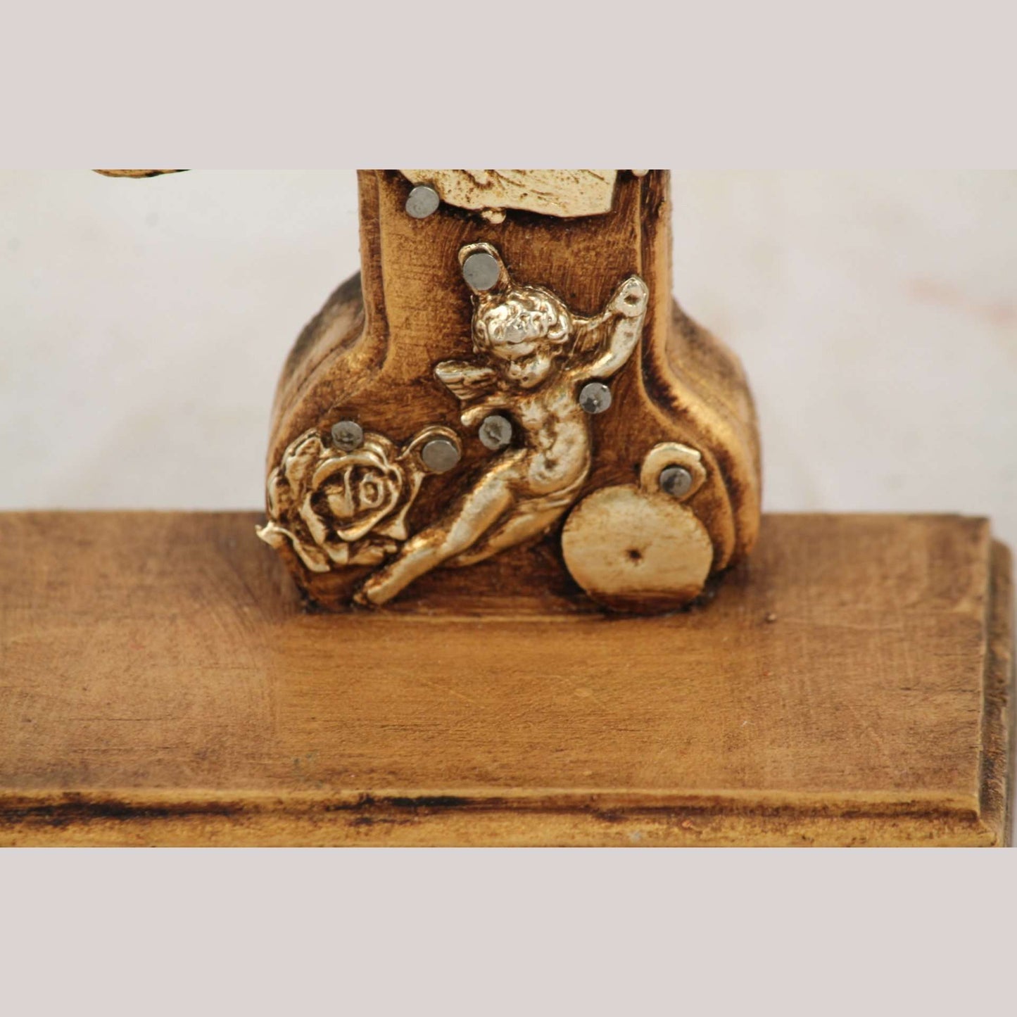 New Wood on Stand Cross/Milagros Mexican Folk Art Maiden Ocher
