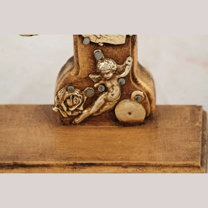 New Wood on Stand Cross/Milagros Mexican Folk Art Maiden Ocher