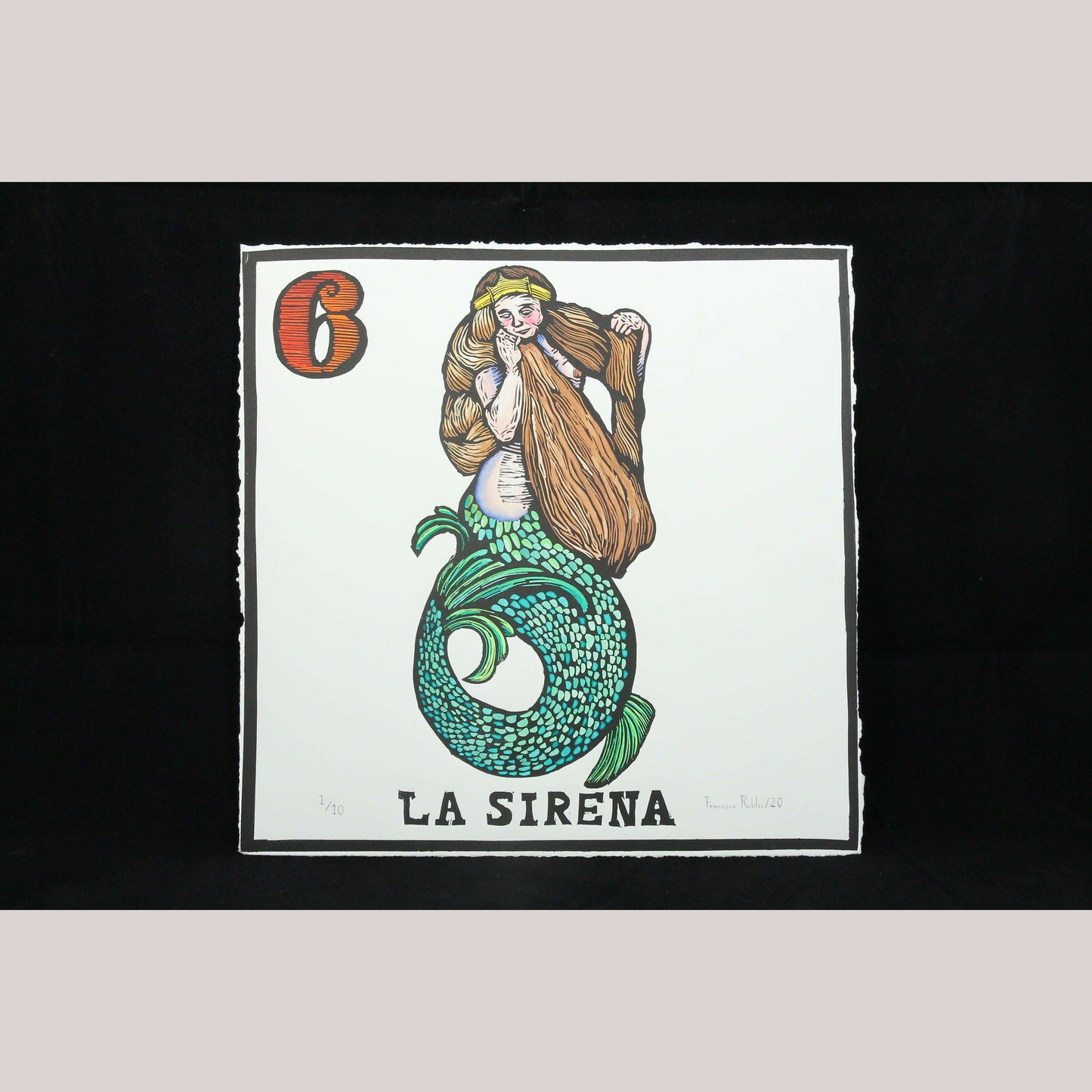 La Sirena/Mermaid Lithograph Mexico Fine Art Award Winner F. Robles Sign Loteria
