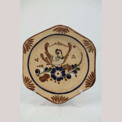 Ceramic Hanging Plate Hand Painted Home Decor Mexico Folk Art Blue Flower Bird 2