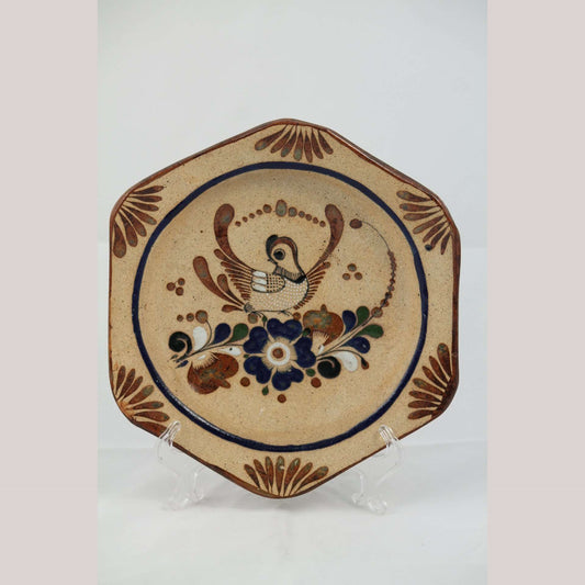 Ceramic Hanging Plate Hand Painted Home Decor Mexico Folk Art Blue Flower Bird 2
