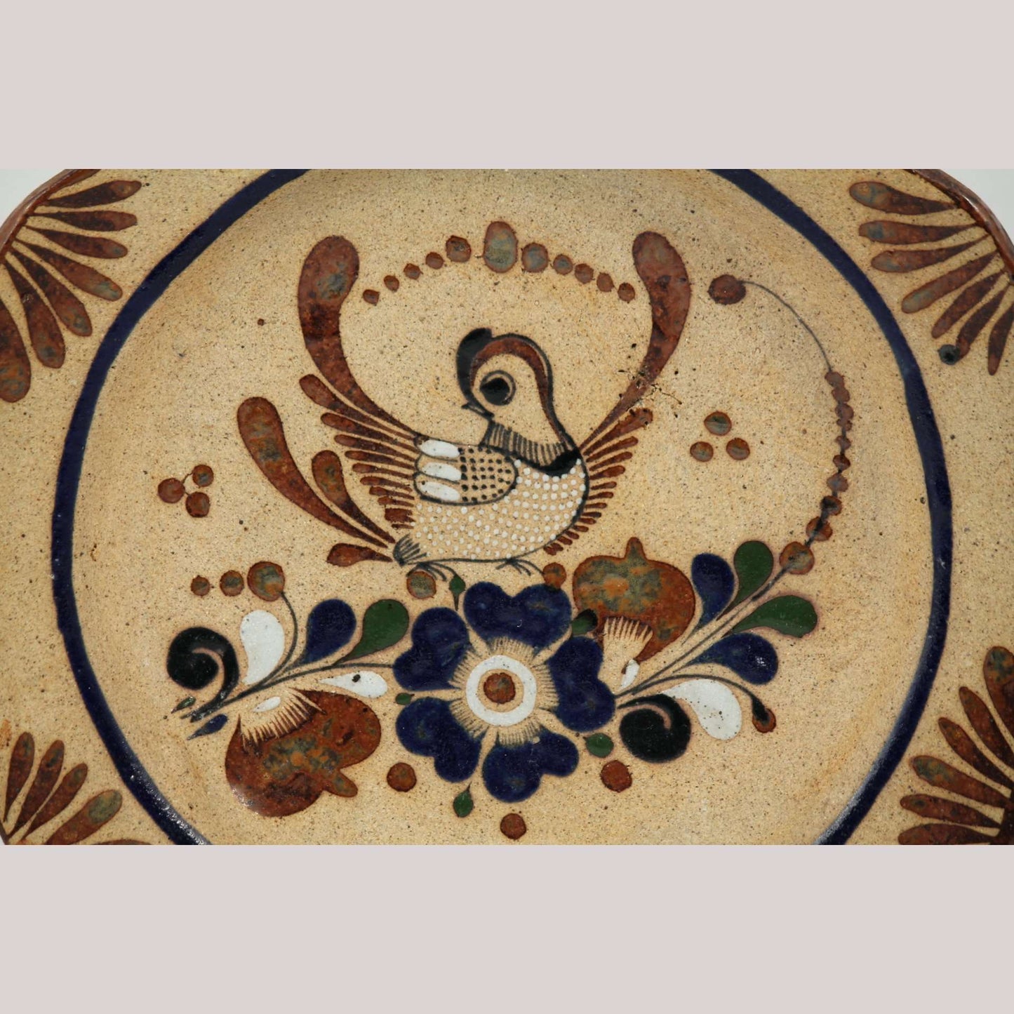 Ceramic Hanging Plate Hand Painted Home Decor Mexico Folk Art Blue Flower Bird 2