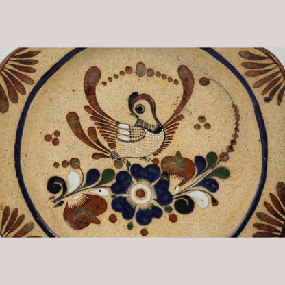 Ceramic Hanging Plate Hand Painted Home Decor Mexico Folk Art Blue Flower Bird 2