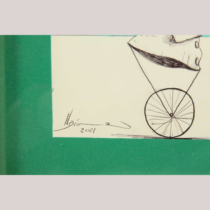 Mexico Acrylic Fine Art Painting Décor Hermes Diaz Circus Rabbit on Tricycle