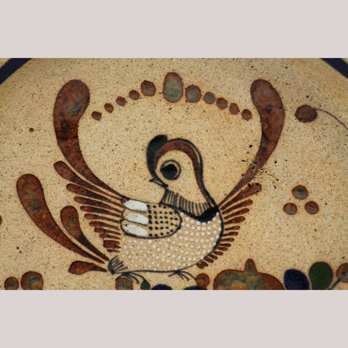 Ceramic Hanging Plate Hand Painted Home Decor Mexico Folk Art Blue Flower Bird 2