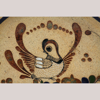 Ceramic Hanging Plate Hand Painted Home Decor Mexico Folk Art Blue Flower Bird 2