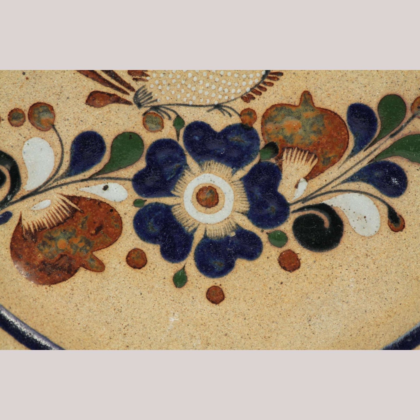 Ceramic Hanging Plate Hand Painted Home Decor Mexico Folk Art Blue Flower Bird 2