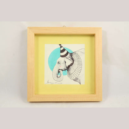 Mexican Acrylic Fine Art Painting Décor Framed Hermes Diaz Circus Elephant/Hat