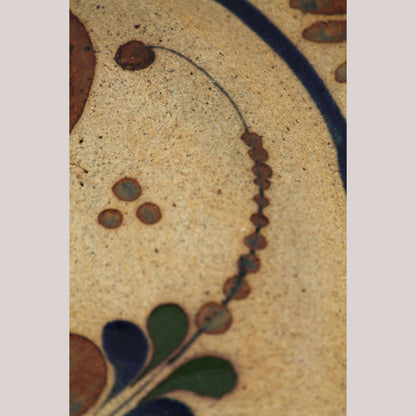 Ceramic Hanging Plate Hand Painted Home Decor Mexico Folk Art Blue Flower Bird 2