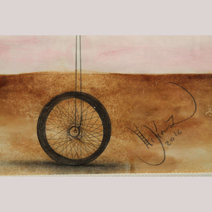 Lg Mexican Acrylic Fine Art Painting Signed Hermes Diaz Clown/Wheel/Umbrella