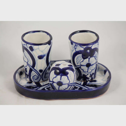 Mexican Ceramic Shot Glasses/Salt Shaker/Tray Talavera Cancun