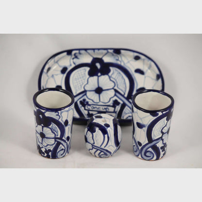 Mexican Ceramic Shot Glasses/Salt Shaker/Tray Talavera Cancun
