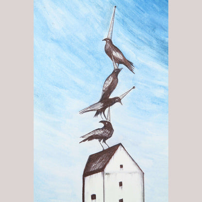 Whispering to the Moon Mexican Mixed/Acrylic Fine Art Painting Hermes Diaz