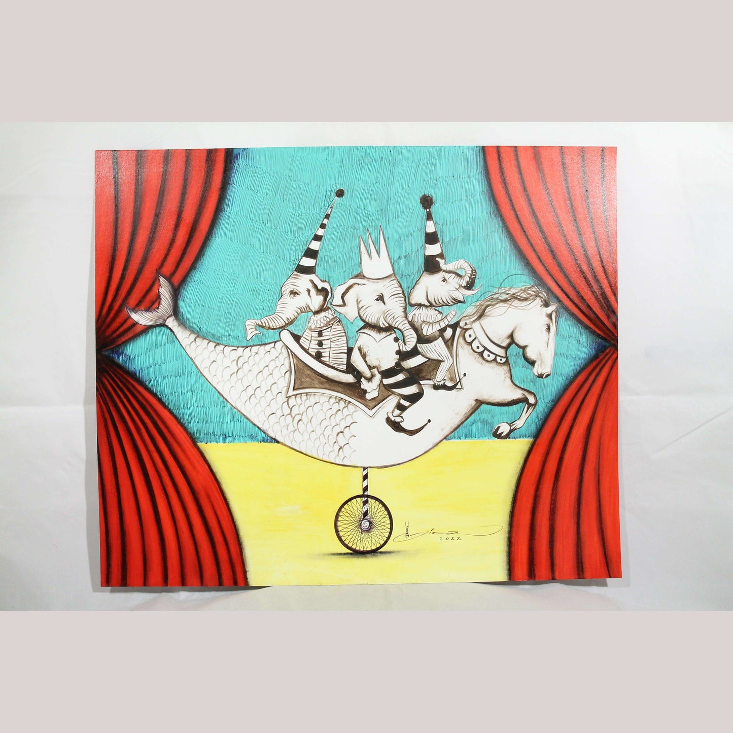 Mexican Mixed/Acrylic Fine Art Painting Signed Hermes Diaz Collectible Décor