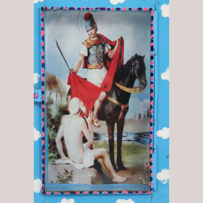 Tin Hanging Niche/Glass Mexican Folk Art Handmade Religion "Saint Martin" #2