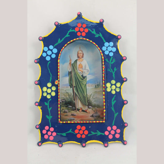 Tin Hanging Niche/Glass Mexican Folk Art Handmade Décor Religion Christ/Jesus