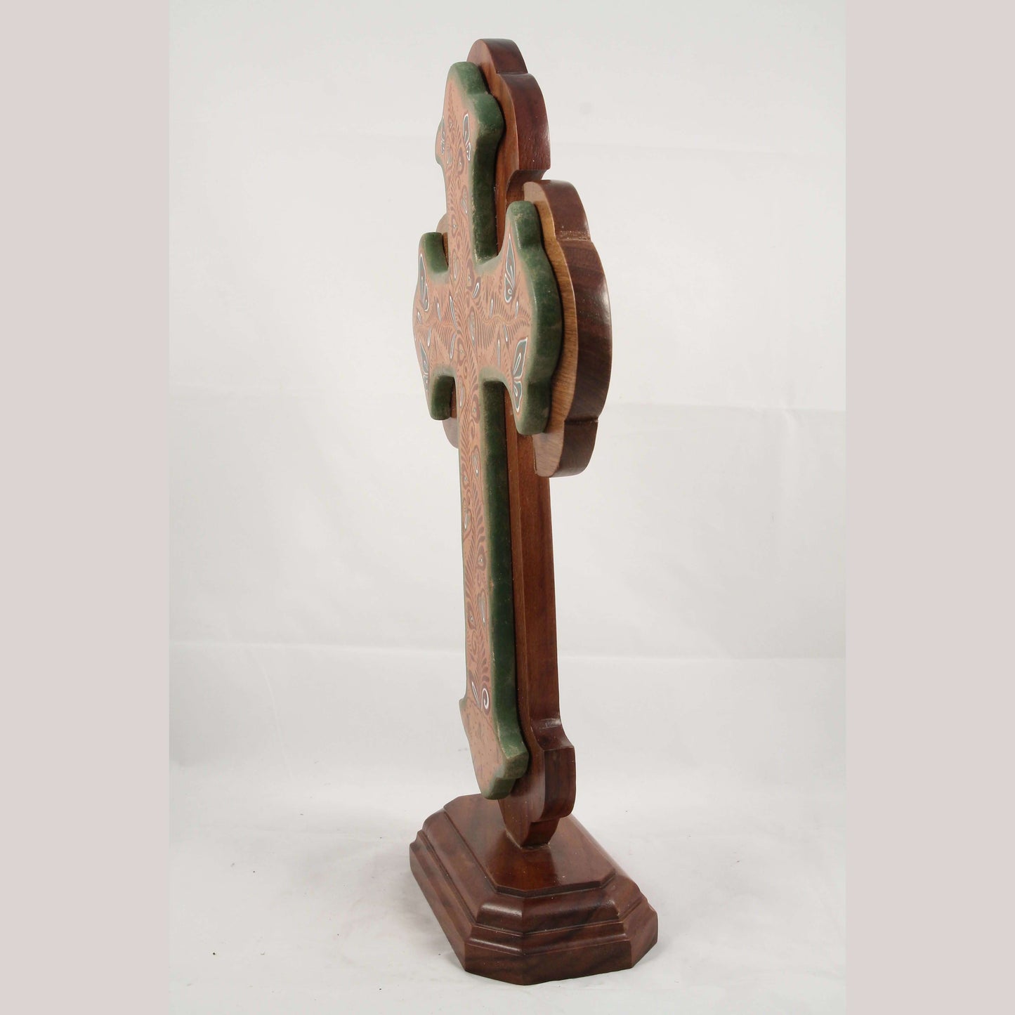 XL Ceramic/Wood Cross Mexican Folk Art Collectible Religious Pablo Pajarito