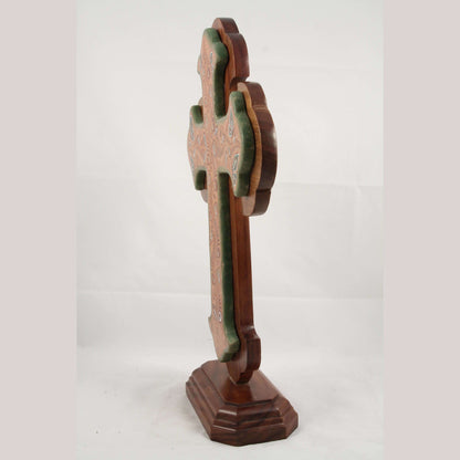 XL Ceramic/Wood Cross Mexican Folk Art Collectible Religious Pablo Pajarito