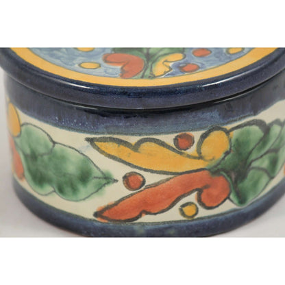 Handmade/ Painted Mexican Ceramic Circle Box w Lid