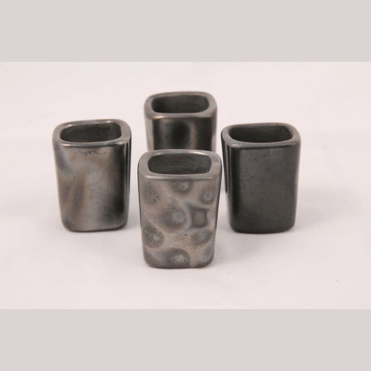 Mexican Black Clay/Pottey Ceramic Mescal/Tequila Shot Glasses Set of 4 Handmade