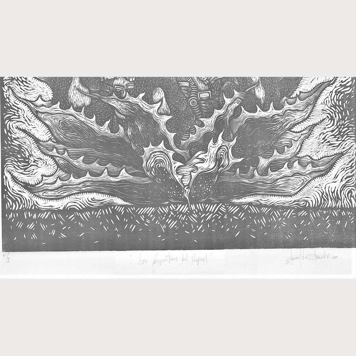 X-Lg Woodcut Print/Xilografía Mexican Fine Art Master Artist The Spirit of Mescal