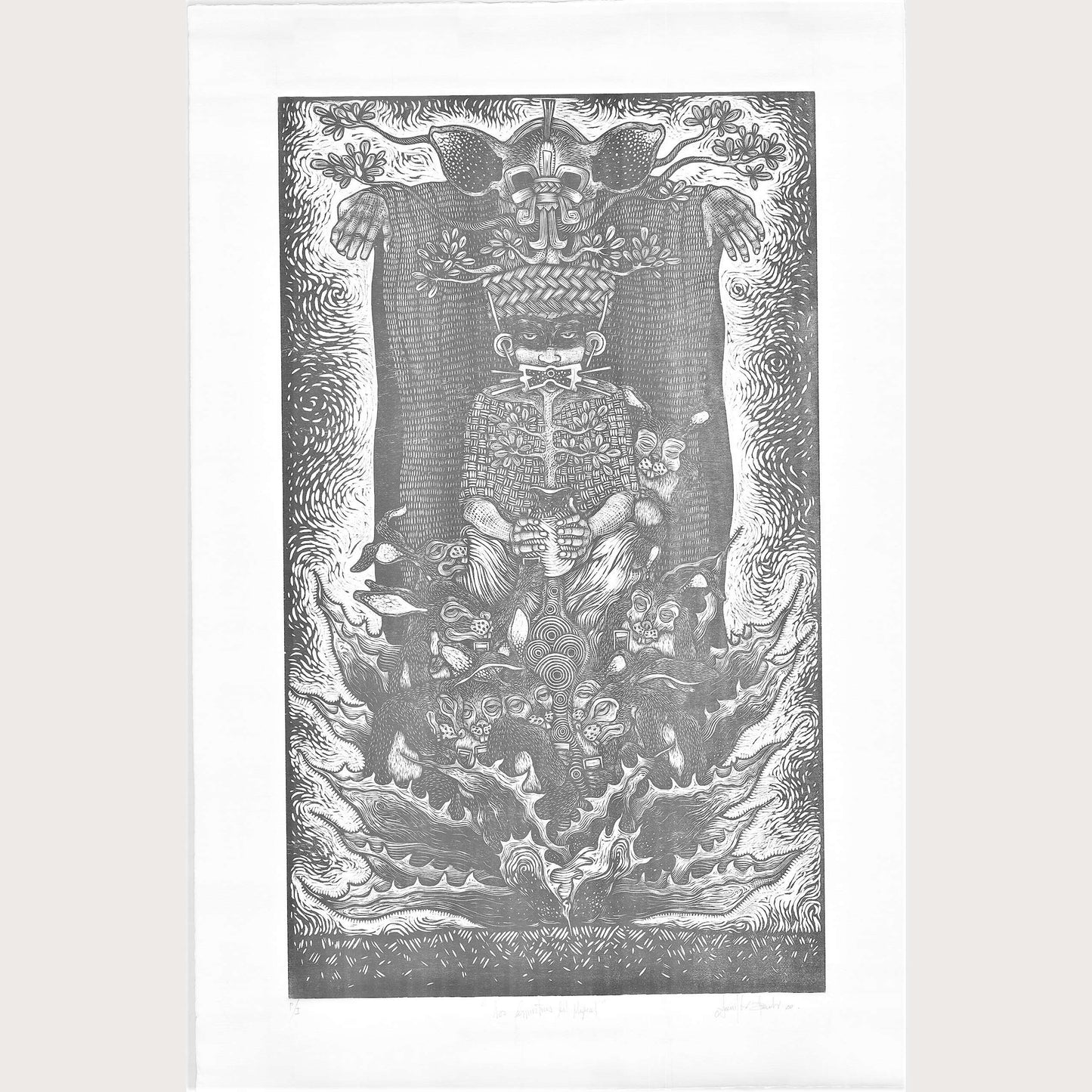 X-Lg Woodcut Print/Xilografía Mexican Fine Art Master Artist The Spirit of Mescal