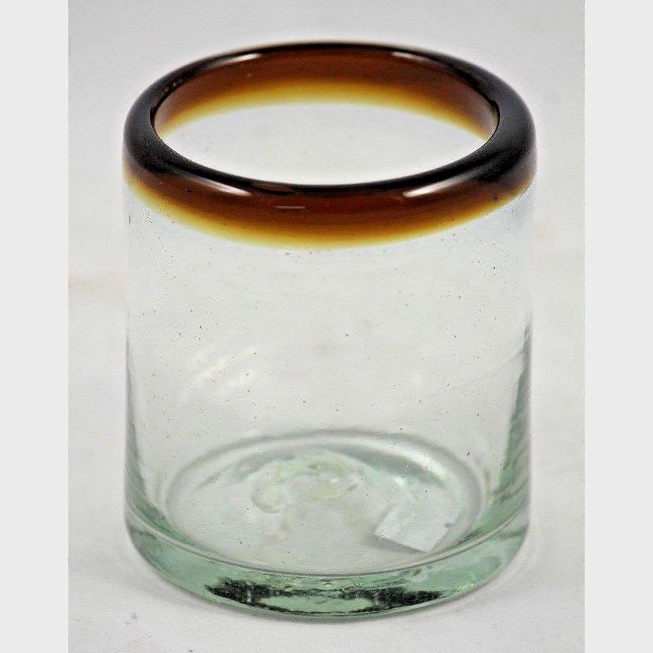 Amber Rim Juice Glasses, Set of 6, Mexican Hand Crafted Glassware