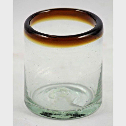 Amber Rim Juice Glasses, Set of 6, Mexican Hand Crafted Glassware