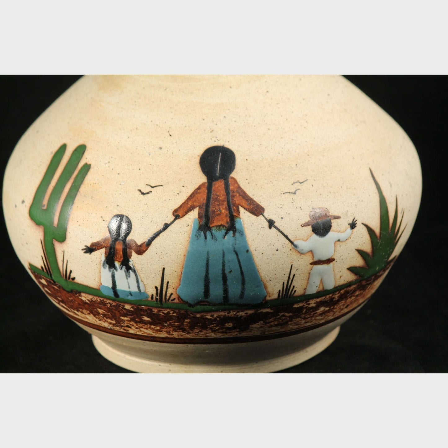 Ceramic Vase/Vessel Hand Thrown/Painted Mexican Folk Art Decorative Mom/Children