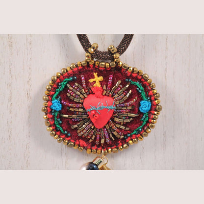 Hand Crafted Heart#1 Necklace Mexican Art Jewelry Black Tassel
