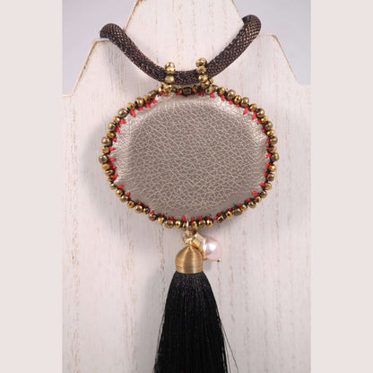 Hand Crafted Heart#1 Necklace Mexican Art Jewelry Black Tassel