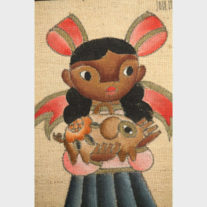 Jose Maria de Servin Boy and Girl with Piglets, Mid-Century Modernism Paintings, a Pair,