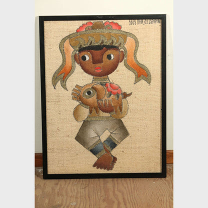 Jose Maria de Servin Boy and Girl with Piglets, Mid-Century Modernism Paintings, a Pair,