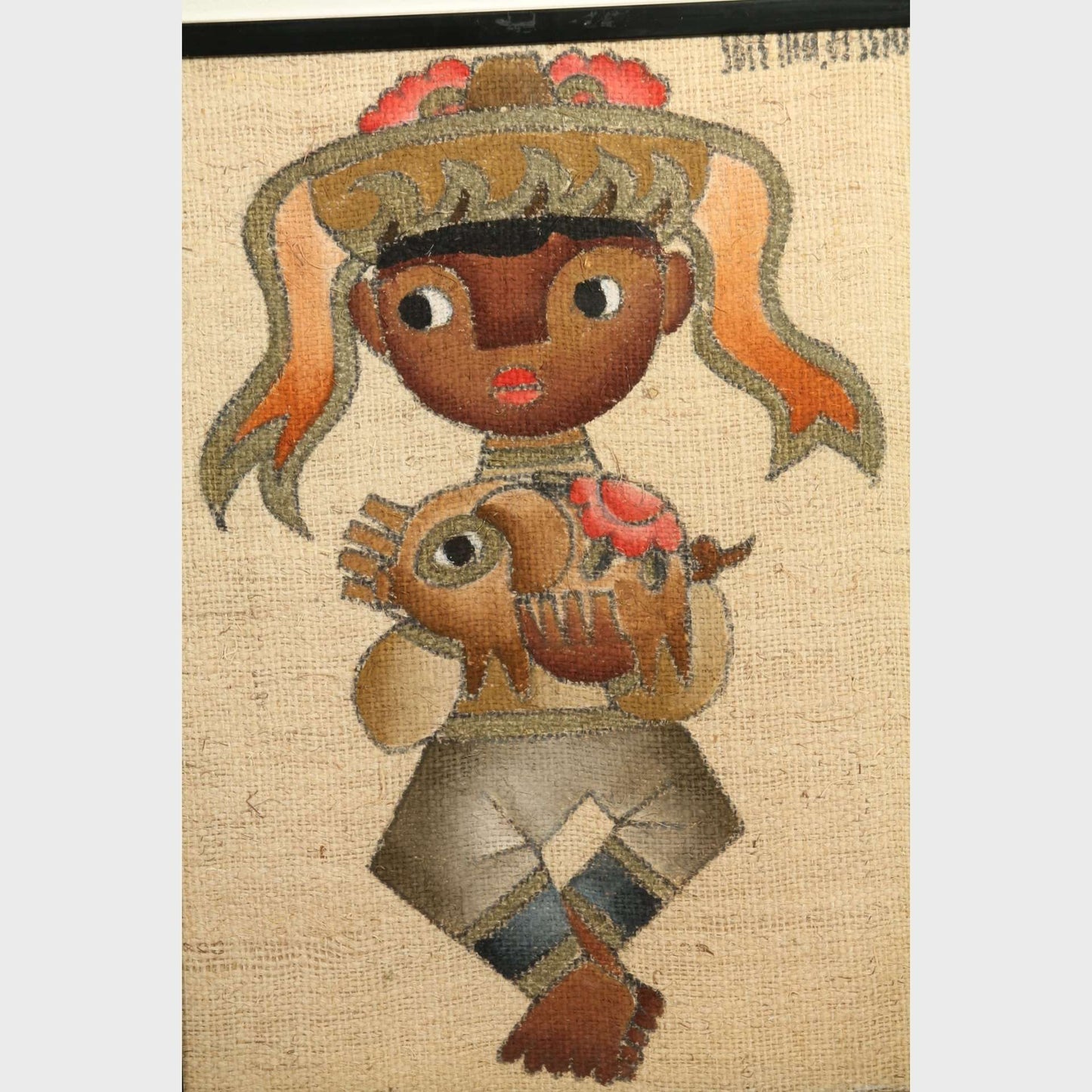 Jose Maria de Servin Boy and Girl with Piglets, Mid-Century Modernism Paintings, a Pair,