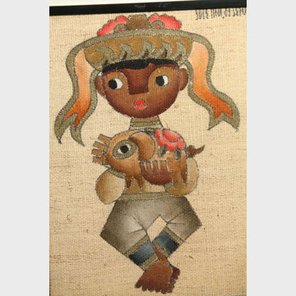 Jose Maria de Servin Boy and Girl with Piglets, Mid-Century Modernism Paintings, a Pair,