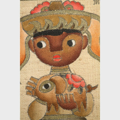 Jose Maria de Servin Boy and Girl with Piglets, Mid-Century Modernism Paintings, a Pair,