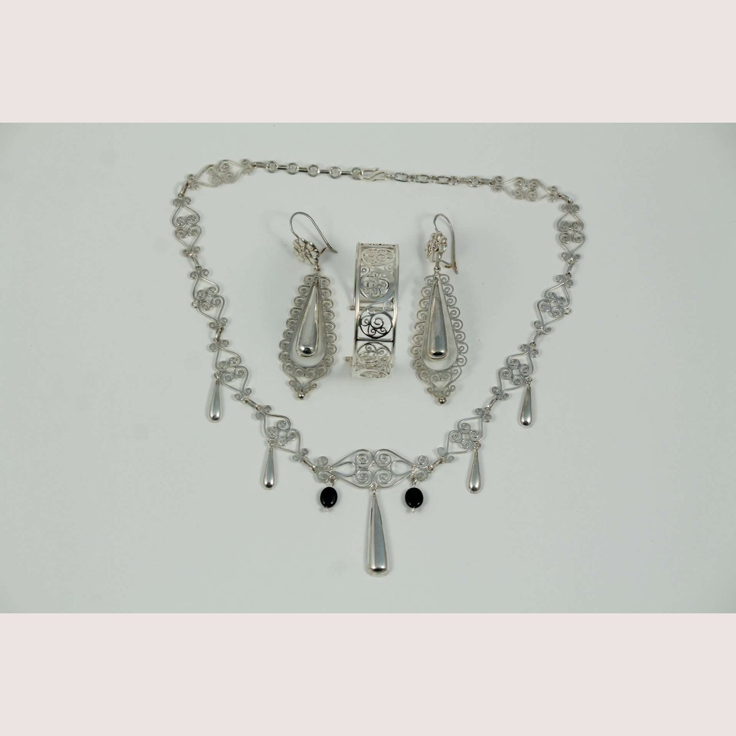 Sterling Silver Necklace/Earring/Bracelet set Hand Made .950 stamped New