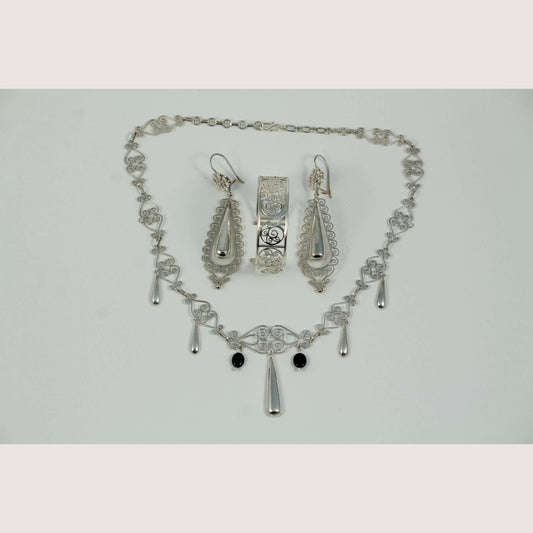 Sterling Silver Necklace/Earring/Bracelet set Hand Made .950 stamped New