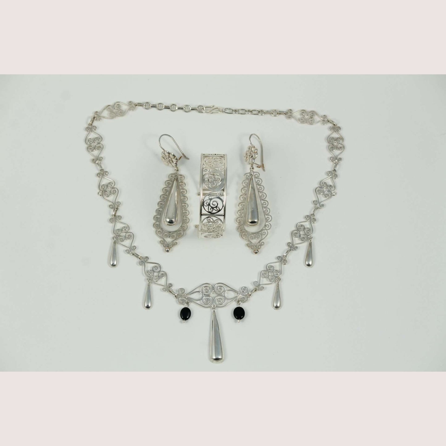 Sterling Silver Necklace/Earring/Bracelet set Hand Made .950 stamped New