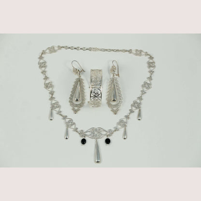 Sterling Silver Necklace/Earring/Bracelet set Hand Made .950 stamped New