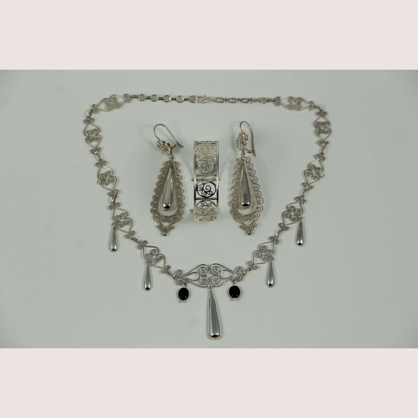 Sterling Silver Necklace/Earring/Bracelet set Hand Made .950 stamped New