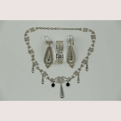 Sterling Silver Necklace/Earring/Bracelet set Hand Made .950 stamped New