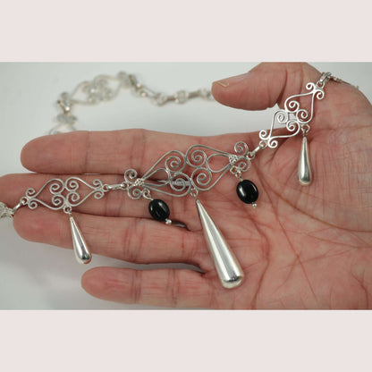 Sterling Silver Necklace/Earring/Bracelet set Hand Made .950 stamped New